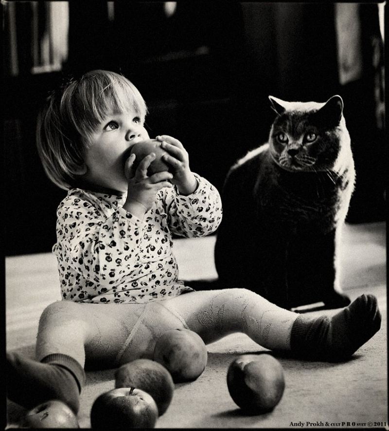 Маленькая девочка и кот Том
