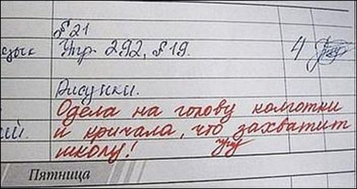 Смешные замечания в школьных дневниках